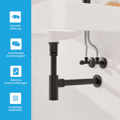 Bächlein Design Siphon Universal für Waschbecken, matt schwarz
