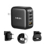 MINIX NEO P3 USB C GaN Wandladegerät - 100W 4-Ports, blockförmig. Lädt bis zu 4 USB-C-Geräte schnell mit 100W Gesamtleistung.