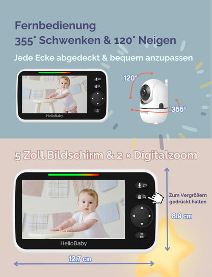HelloBaby Babyphone mit Kamera HB6550, 5-Zoll-Display, ohne WLAN