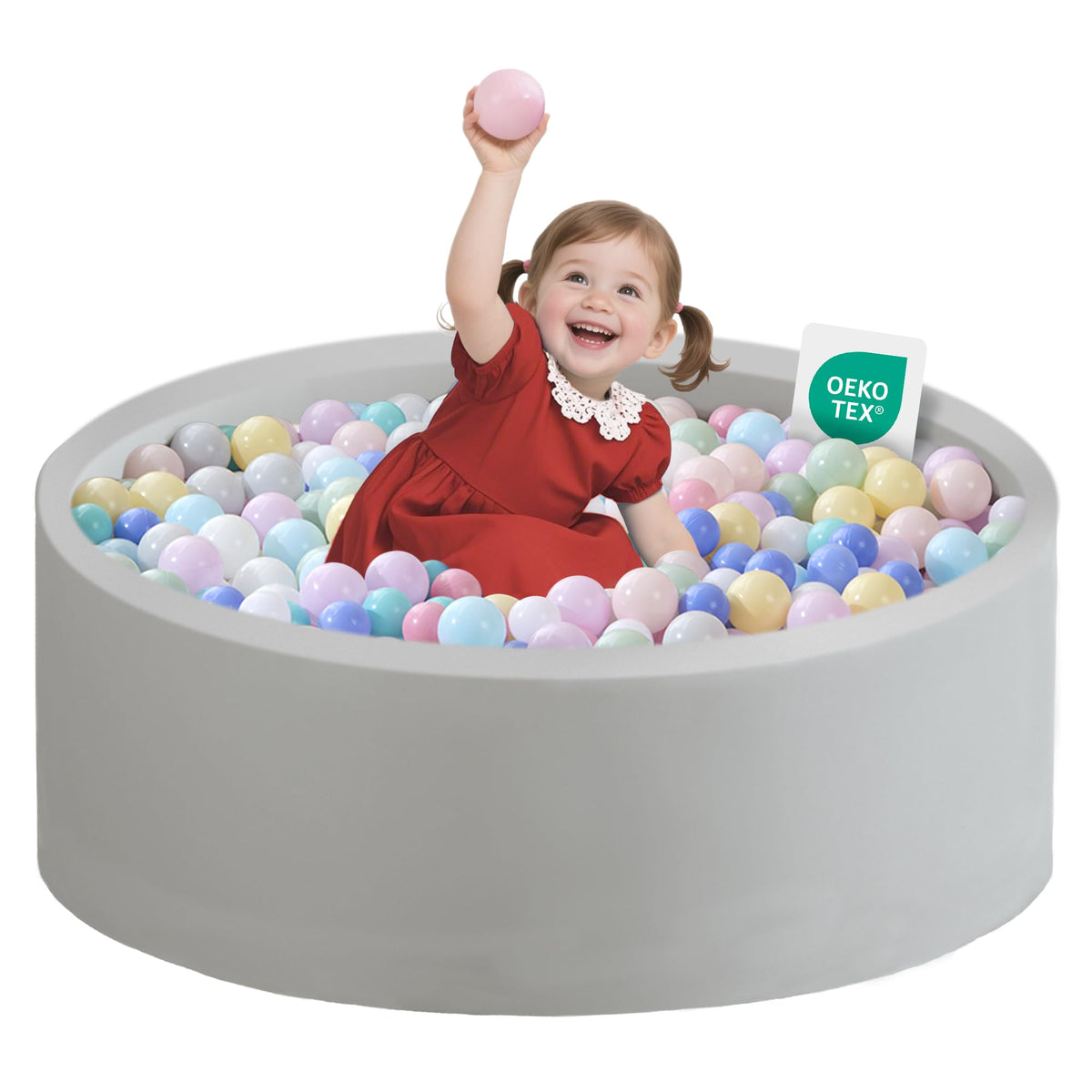 Zedachica Bällebad Baby 90x30 cm Schaumstoff rund grau ohne Bälle mit Reissverschluss