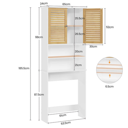 FORABAMB Waschmaschinenschrank mit Bambustüren, 185,5 × 65 × 24 cm