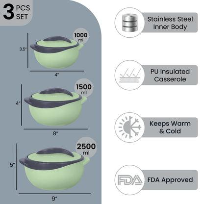 Pinnacle Thermo-Servierschüssel Set, 3-teilig mit Deckel, Edelstahl