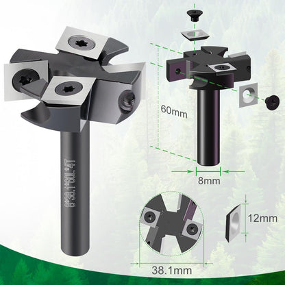BALUGAEA Planfräser 8 mm Schaft 38,1 mm mit 4 HM-Wendeplatten