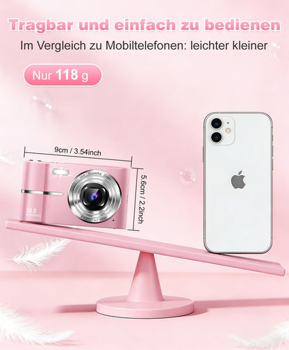 EJXHKNF M03 Digitalkamera 50MP Kompaktkamera 1080P mit 16x Zoom, Rosa