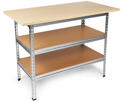 Ondis24 Werkbank Uwe 120 cm, verzinkt, mit Buchenarbeitsplatte