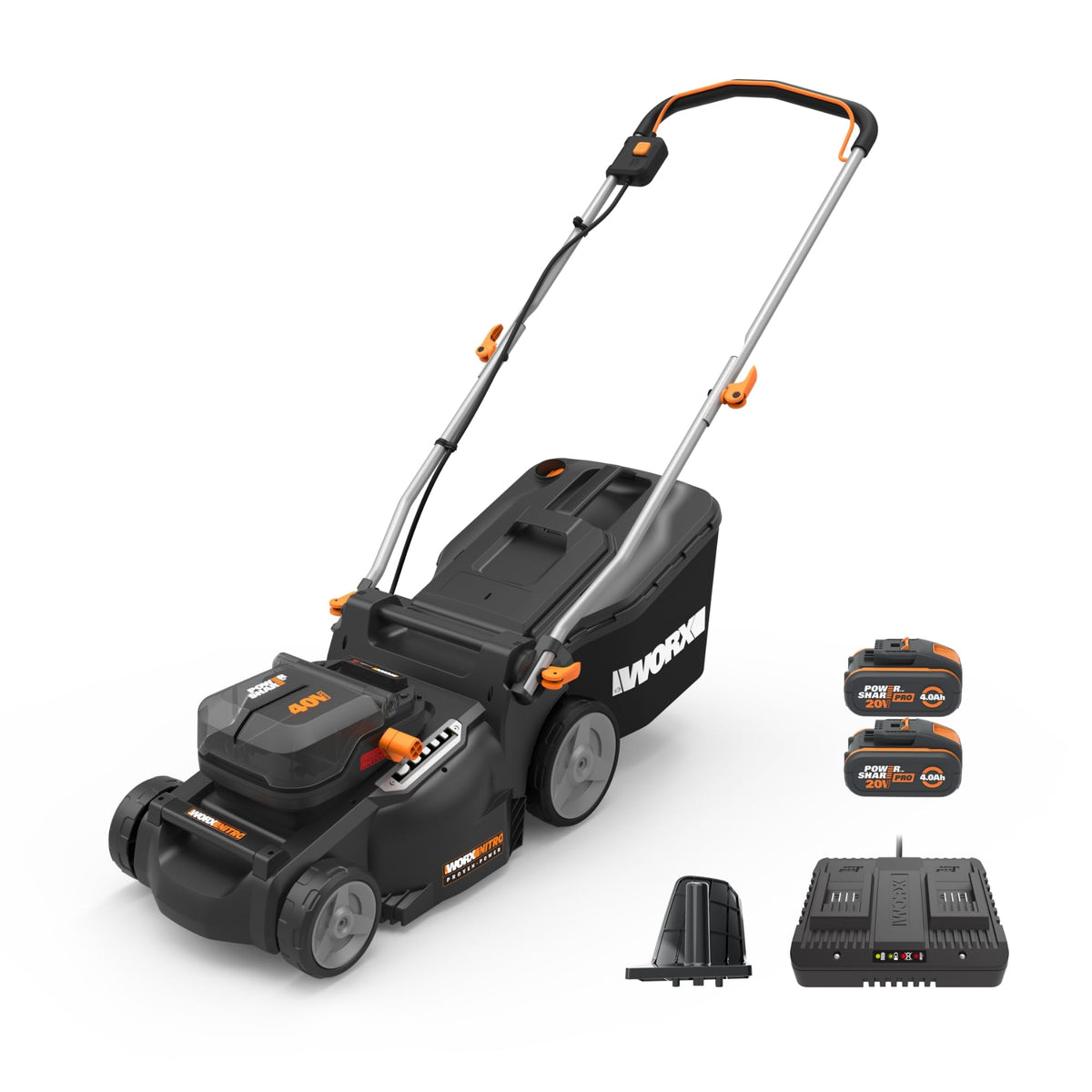 WORX WG737E Nitro Akku-Rasenmäher 40V, 37 cm Schnittbreite, mit 40-Liter-Grasfangkorb und klappbarem Griff