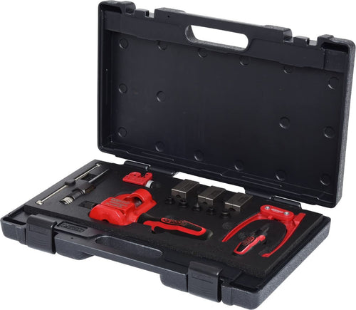 KS Tools Flarefix 1 Bremsleitungs Bördelsatz - Hydraulik Universal. Silberfarbene Metallwerkzeuge im Koffer. Erzeugt präzise DIN/SAE Bördel für KFZ-Brems- und Hydraulikleitungen.