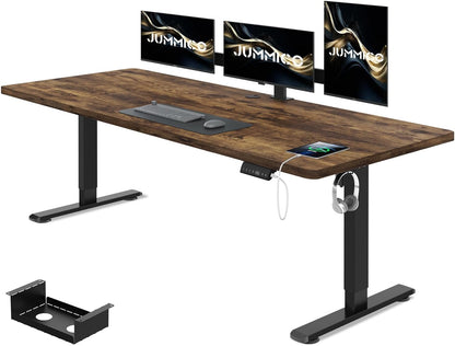 JUMMICO Elektrisch Höhenverstellbarer Schreibtisch 160x80cm Vintage-Braun. Fördert ergonomisches Arbeiten mit Steh-Sitz-Funktion.