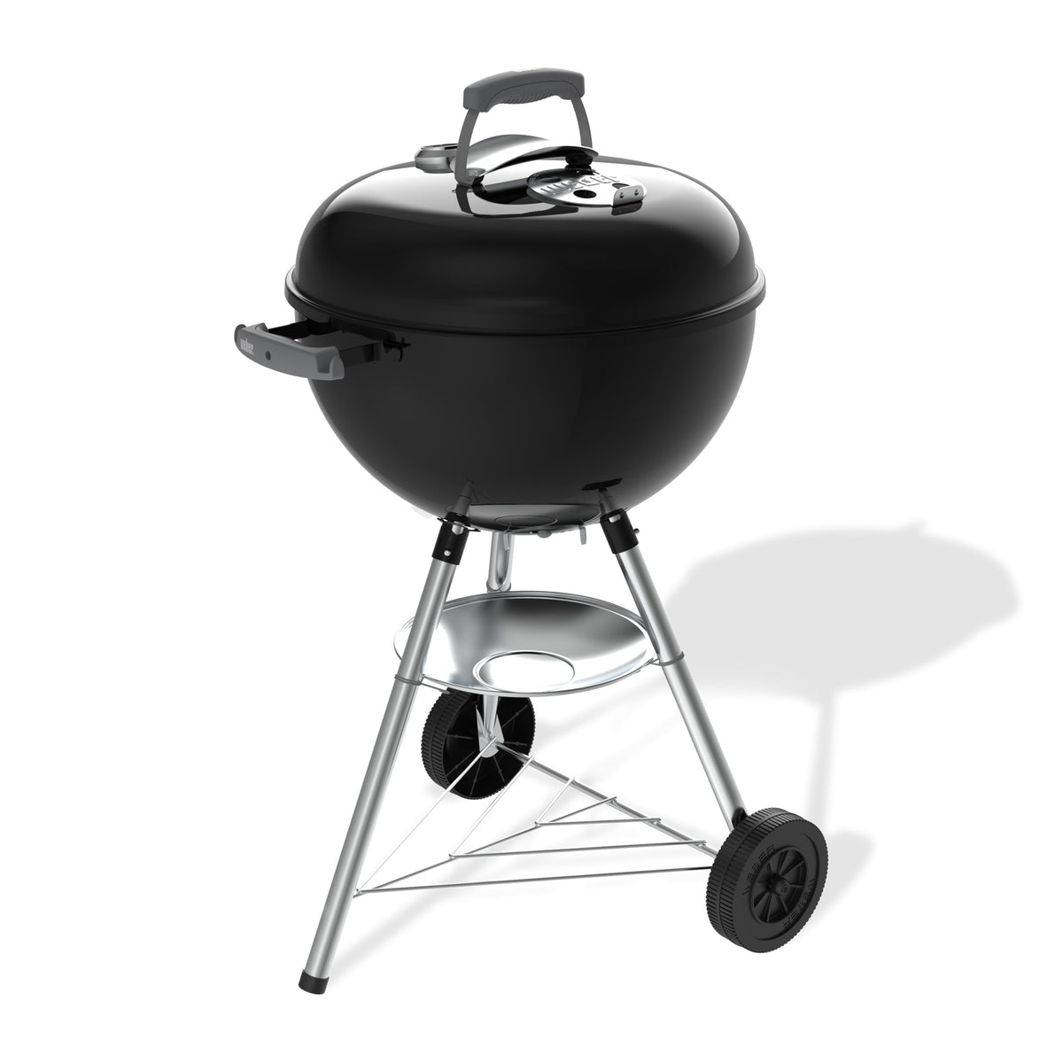 Weber Bar-B-Kettle Holzkohlegrill 47 cm mit Thermometer schwarz, Kugelgrill mit Deckel und Dreibein-Ständer auf Rädern