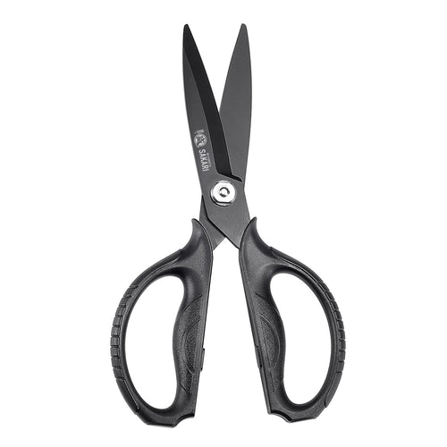 MITSUMOTO SAKARI Japanische Küchenschere, schwarz titanbeschichtet, ergonomischer Griff