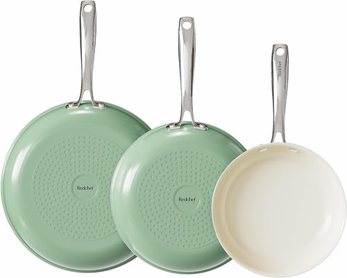 Redchef Keramik Bratpfannen Set Induktion - 20/24/28 cm Grün. Rund, grün. Zum Braten und Schmoren auf Induktionsherden.
