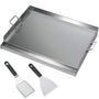 FINEUNAN Grillplatte Edelstahl 54x41x8 cm - Spachtel Set. Silberne Edelstahlplatte mit Rand, Spachteln. Zum Grillen auf Gas-/Kohlegrills.