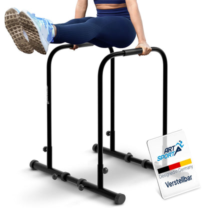 ArtSport Dip Barren Dip Station Liegestützgriffe - Schwarz. Zwei schwarze Parallelstangen für Dips und Liegestütze.