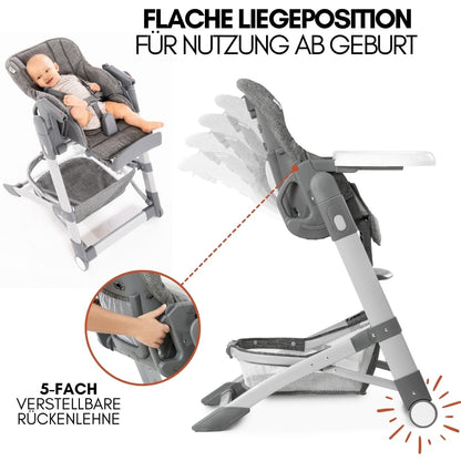 hauck Grow Up Baby Hochstuhl mit Liegefunktion - Grau Melange