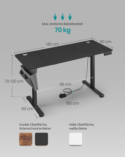 SONGMICS elektrischer Steh-Sitz-Schreibtisch 140x60cm, tintenschwarz