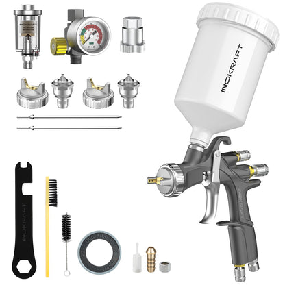 InoKraft D1 LVLP Farbsprühpistole Set mit Düsen 1,3/1,5/1,7 mm, geschmiedeter Aluminiumkörper