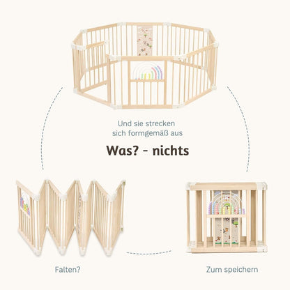 FUN KEKEKE Baby Laufstall aus Holz, faltbar, 146 x 146 x 61 cm