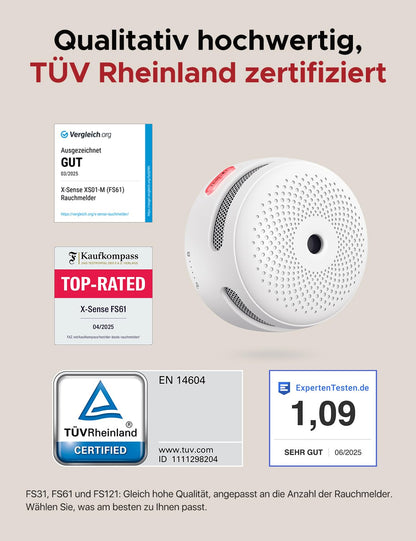 X-Sense Rauchmelder XS01-M, smarter WLAN-Funkrauchmelder, 6er-Set
