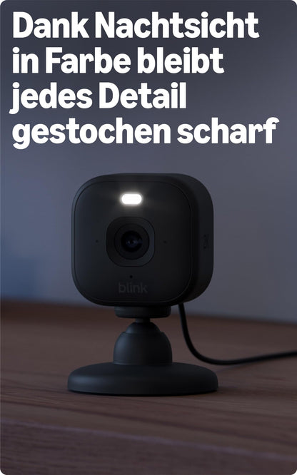 Blink Mini 2K+ Sicherheitskamera, 2er-Set, Schwarz, Nachtsicht in Farb