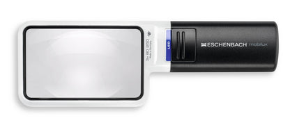 Eschenbach Optik mobiluxLED LED-Lupe 3x - 90x54 mm. Rechteckige, schwarze Handlupe zur 3-fachen Vergrößerung mit LED-Beleuchtung.
