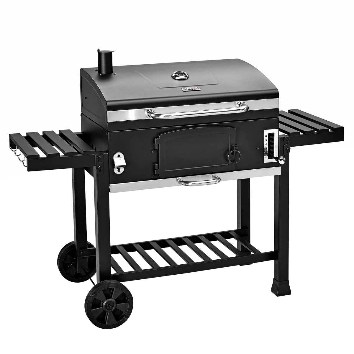 TAINO HERO XXL Smoker Holzkohlegrill BBQ Grillwagen Standgrill mit Deckelthermometer und Seitentischen