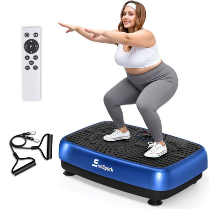EvoSpark Vibrationsplatte Trainingsgerät – Doppelmotoren. Schwarze, flache Platte. Stimuliert Muskeln für Ganzkörpertraining.