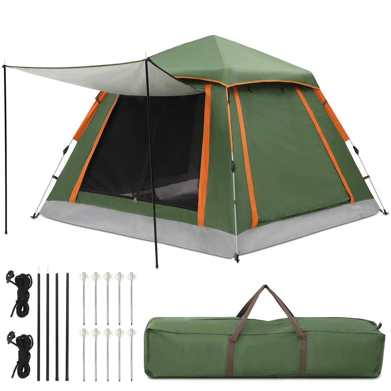 HAUSPROFI Pop Up Campingzelt - 2-3 Personen Automatik: Grünes Kuppelzelt für schnellen Aufbau. Bietet 2-3 Personen Schlafplatz im Freien.