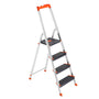 SONGMICS GLT04BK Aluleiter 4 Stufen. Stabile Aluleiter mit schwarz-orangefarbenem Handlauf zum sicheren Erreichen höherer Bereiche im Haushalt.