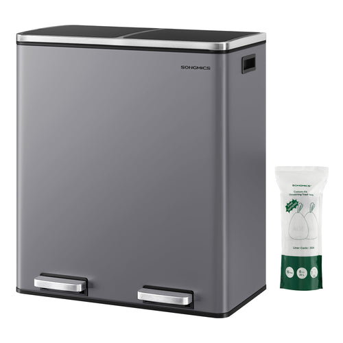 SONGMICS LTB060G01 Mülltrennsystem Treteimer - 2x30L Schiefergrau. Schiefergrauer Mülleimer zur Abfalltrennung in Küche/Büro.