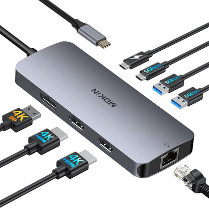 MOKiN USB-C Docking Station Dual Monitor 8-in-1, 2x HDMI, DisplayPort