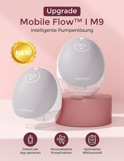 Momcozy Mobile Flow M9 Doppelmilchpumpe elektrisch freihändig, Grau