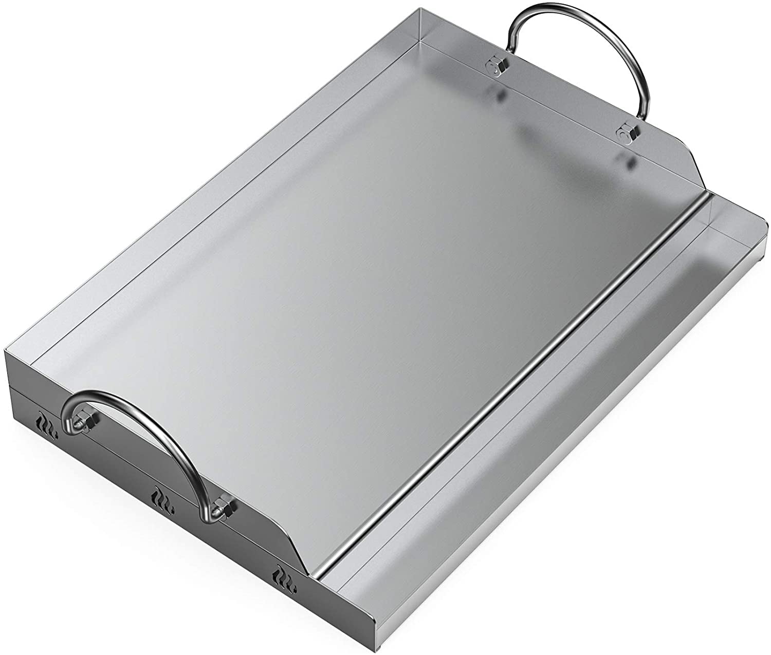 Onlyfire Universal BBQ Edelstahl Plancha Grillplatte 58.4x40.6cm. Rechteckige Edelstahlplatte zum Braten und Kochen auf dem Grill.