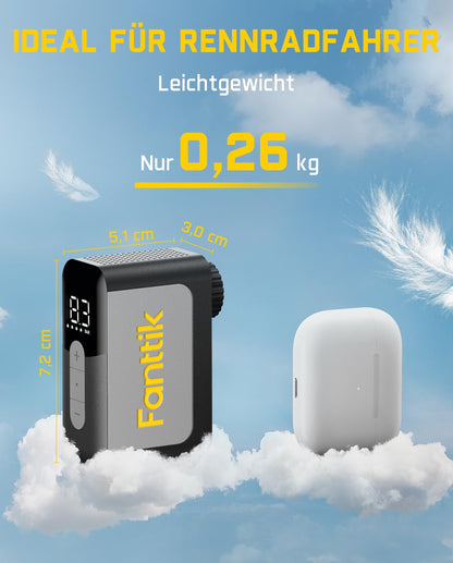 Fanttik X10 Ace Mini Akku-Fahrradpumpe mit Manometer, 8,3 Bar