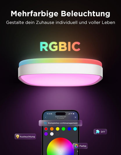 Govee RGBIC Smart LED-Deckenleuchte, 24 W, dimmbar, 30 cm