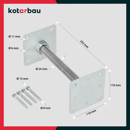 KOTARBAU Pfostenträger Höhenverstellbar M24 – 4er Set 110x110mm Verzinkt