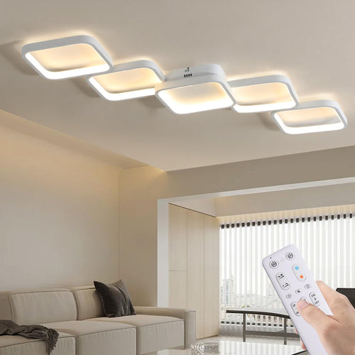 Modern LED Deckenleuchte dimmbar Fernbedienung 45W 92x31cm. Rechteckige Form, zur dimmbaren Raumbeleuchtung per Fernbedienung.
