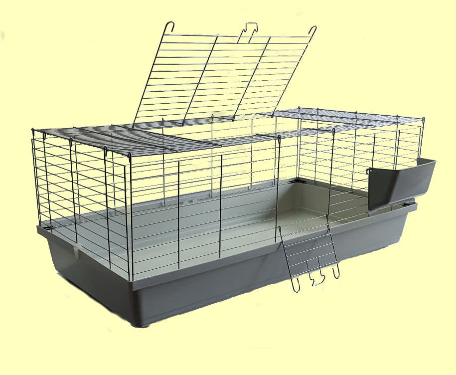 Tierwelt Kaninchen Meerschweinchen Stall 1.20m – Grau Neu: Rechteckiger, grauer Holzstall als geschützte Unterkunft für Kleintiere.