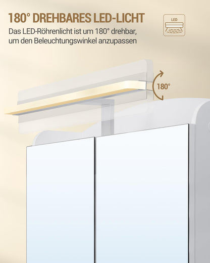 Hzuaneri Spiegelschrank mit LED-Beleuchtung und Föhnhalter, weiss