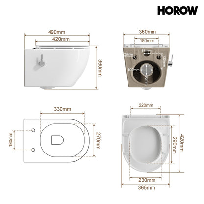 HOROW Dusch-WC HB-L01U-GE Hänge-WC spülrandlos mit Bidetfunktion