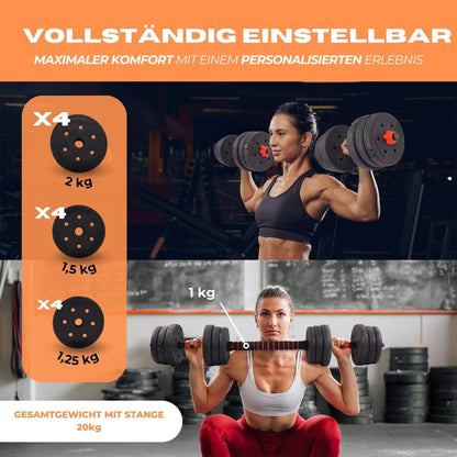 Mobiclinic Extenfit Hantelset 2 in 1, verstellbar, 2-20 kg, Stahl