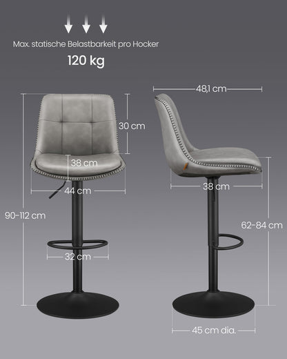 VASAGLE Barhocker 2er Set höhenverstellbar drehbar taubengrau LJB095G01