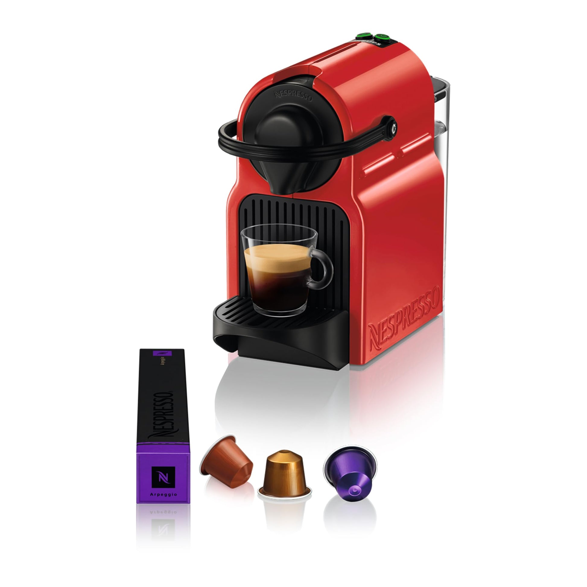 Krups Nespresso Inissia YY5506FD Kapselkaffeemaschine - Rot. Kompakte rote Kapselmaschine. Brüht Espresso aus Nespresso-Kapseln.