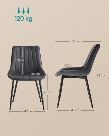 SONGMICS Esszimmerstuhl 2er Set LDC090G05 - Samt Grau-Tintenschwarz