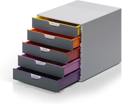 Durable Schubladenbox A4 Varicolor Ablagebox 5 Fächer - 760527. Rechteckige Box mit 5 farbigen DIN A4 Schubladen zur Büroorganisation.