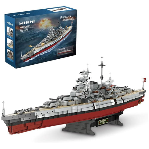 MISINI Technik FC4201 Bismarck Klemmbausteine - WWII Schlachtschiff. Graues Klemmbaustein-Modell des WWII Schlachtschiffs.