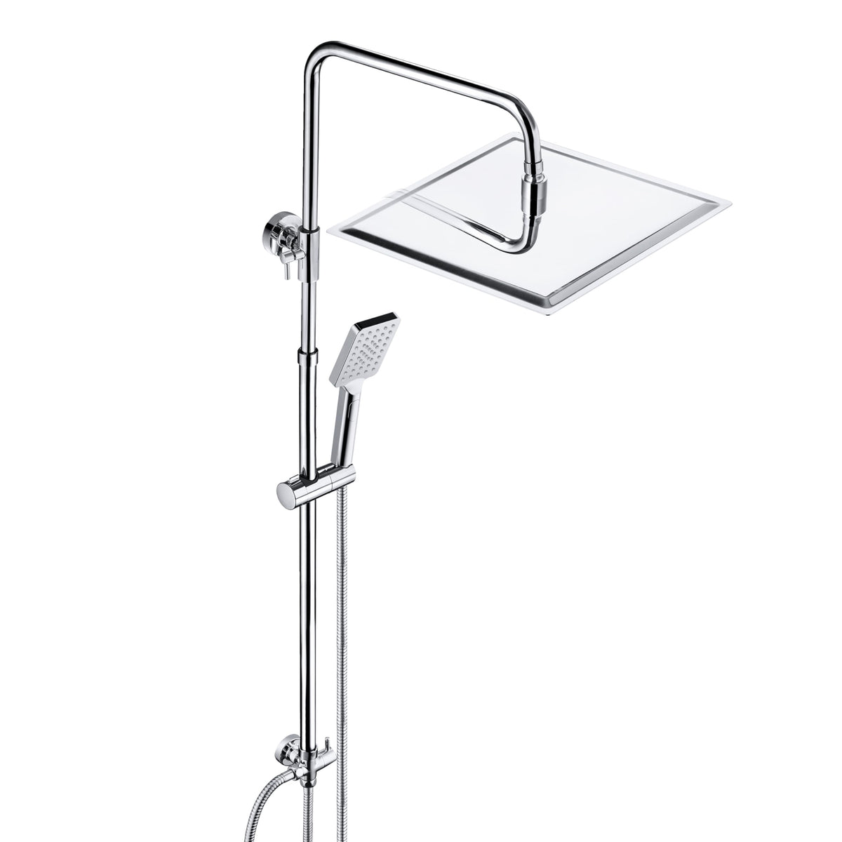 JOHO Duschsystem Regendusche Set ohne Armatur – Chrom 30x30cm eckig. Chromfarbenes Duschsystem mit quadratischem Duschkopf für großflächiges Duschen.