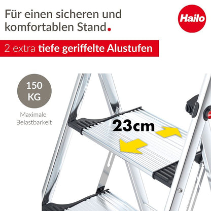 Hailo K100 Topline Alu Klapptritt Leiter - 2 Stufen 150kg Silber