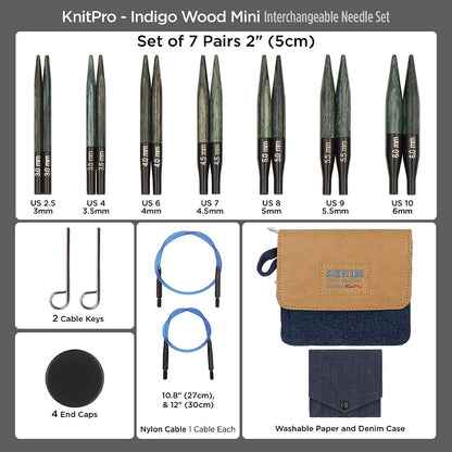 KnitPro Rundstricknadel-Set Indigo Wood Short, 3,00–6,00 mm