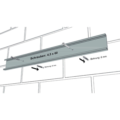 Bruns Gerätehalter Schiene 100 cm mit 8 Haltern und 2 Haken