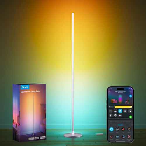 Govee RGBIC LED Ecklampe Matter Alexa Dimmbar - Silber. Silberne Eckleuchte. Dimmbares RGBIC-Licht über Matter/Alexa steuern.